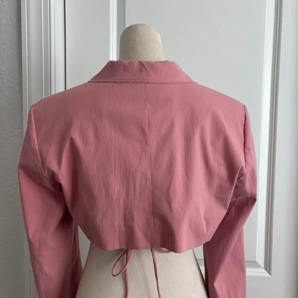 ZARA Pink Cropped Blazer Jacket Wrap Tie Waist Blogger Favorite Size Large L